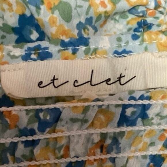 Et Clet Multi Floral Print Key Hole Front Halter Neck Smocked Back Crop Top Sz S - Picture 3 of 4